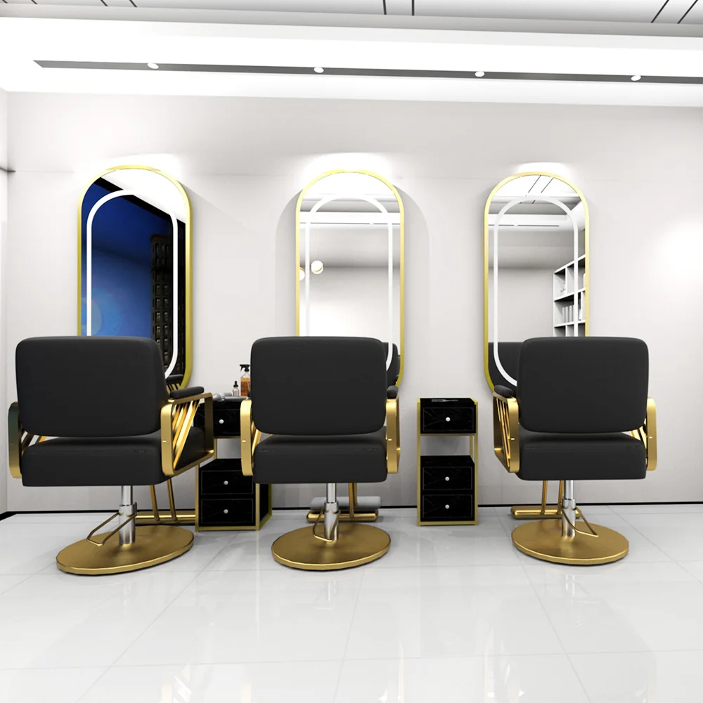 Black And Gold Barber Shop Equipment Fashion New Design Salon Station Set Beauty Customize Salon Furniture Set
