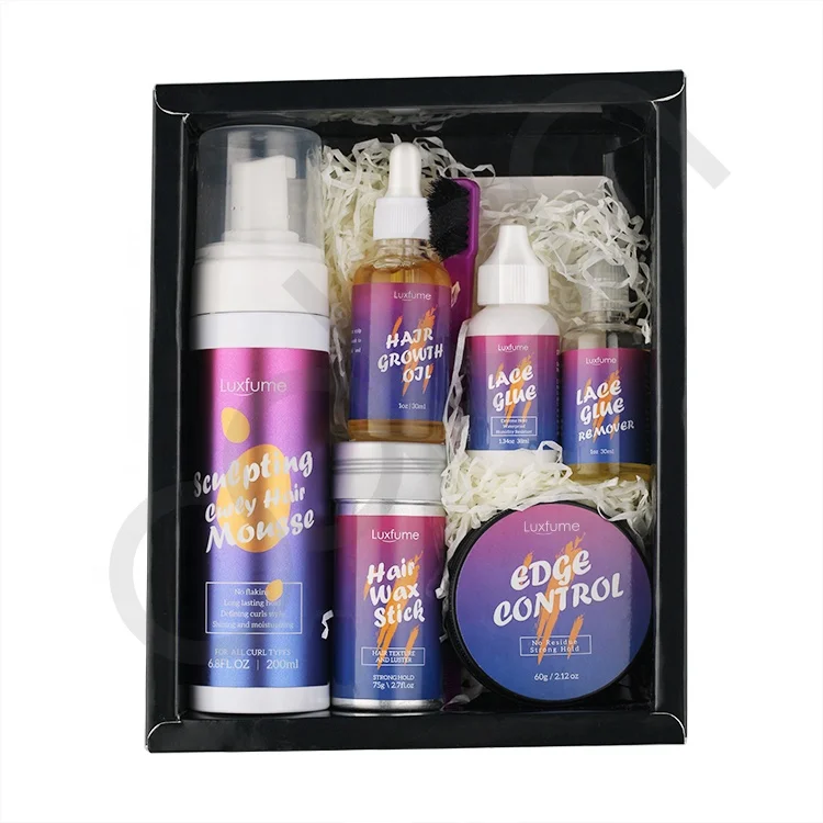 Custom Lace Wig Glue Private Label Hair Care Hair Growth Oil Curl Mousse Wax Stick Set Hair Styling Kit
