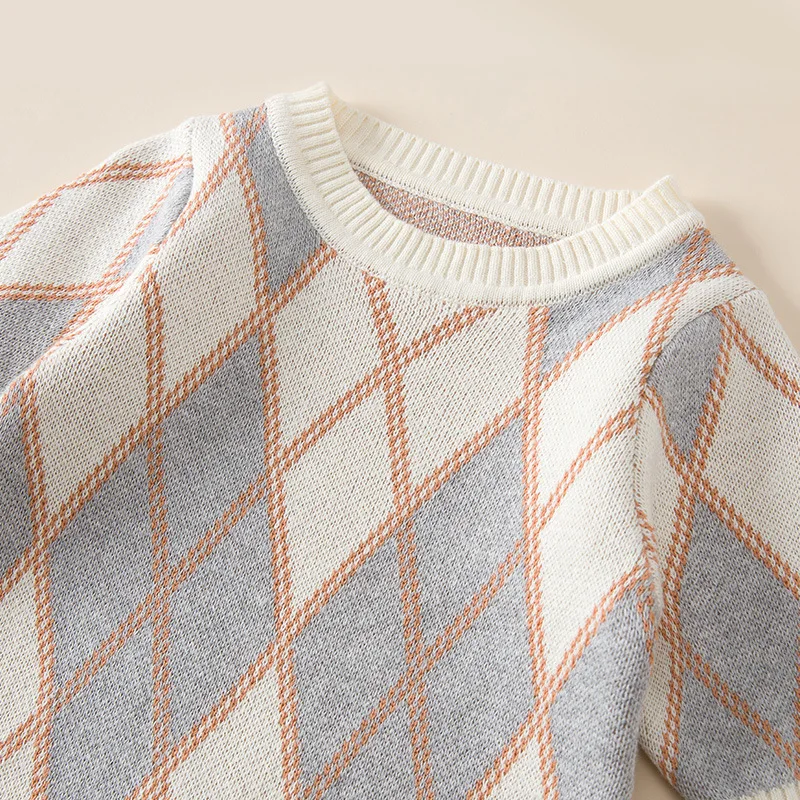 wholesale Newborn Baby Winter Plaid knitted Long Sleeve Jumpsuit sweatshirt baby rompers