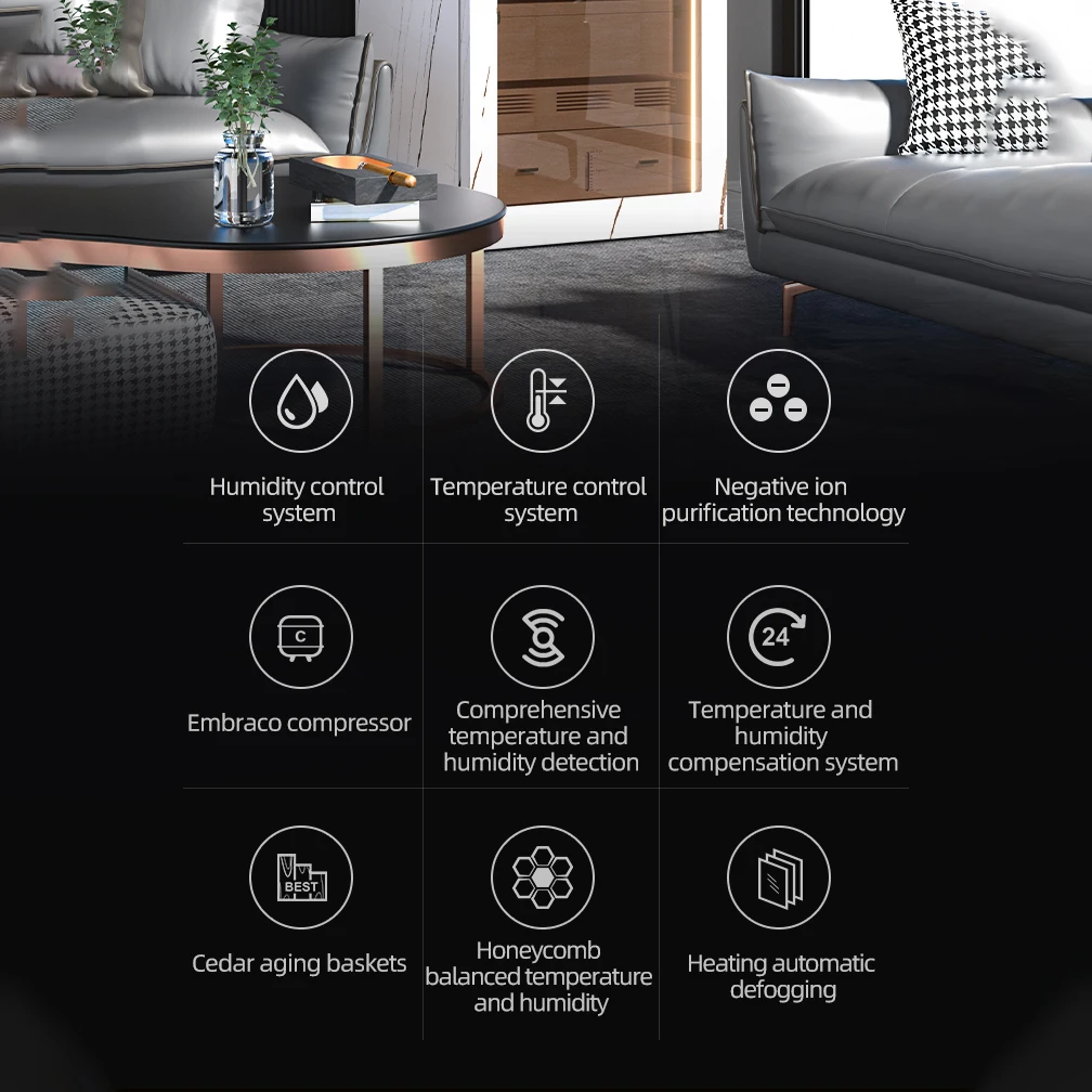 SICAO CS1800 Intelligent Digital Display Cigar Cabinet Cooler 495L R600a Holds 2000-3000 Cigars Natural Spanish Cedar Wood black