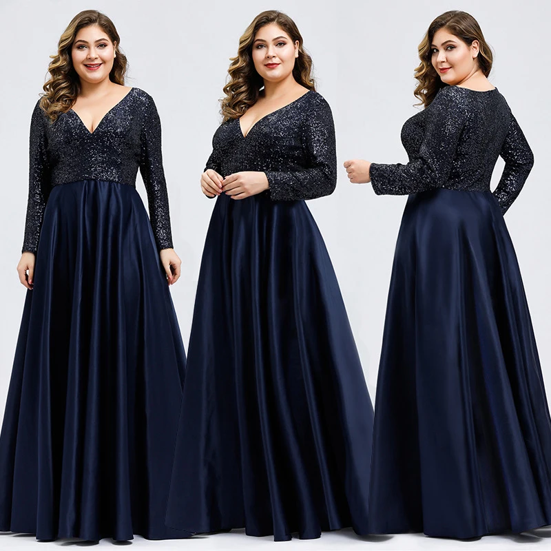 ELPR0000464 in stock navy blue mother dress long sleeves Sequin wedding mother Dress