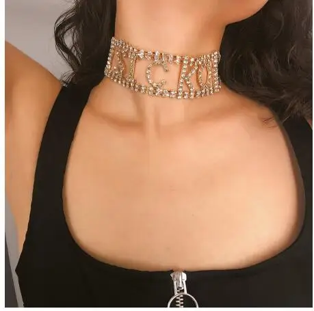Luxury Gothic Rhinestone Choker Necklace Letter SICKO Women Wedding Accessories Punk Sexy Full Crystal Chain Collier Femme 2019