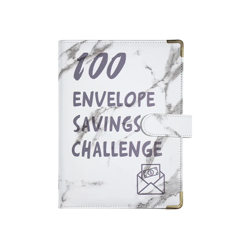 Marble style 100 envelope savings challenge binder for money saving planner with three trackers