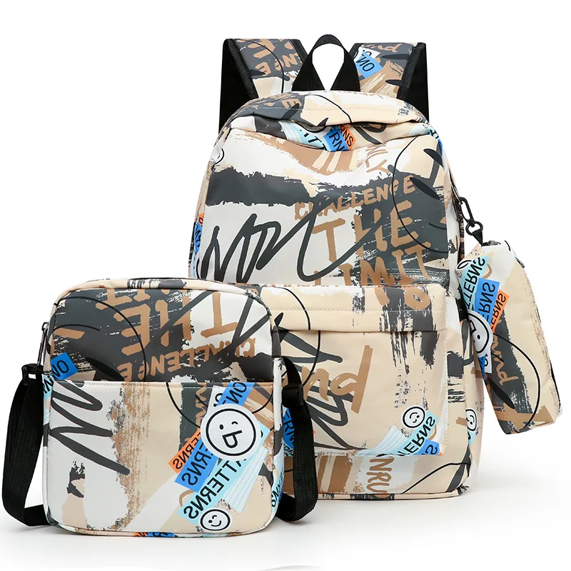 College Student Nylon School Bag for Zipper Waterproof Girls Boy Graffiti Backpacks Teenager Personality
