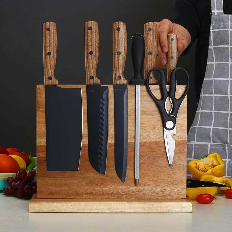 Home Kitchen Wood Magnetic Knife Storage Block Holder Rack Magnetic Stands