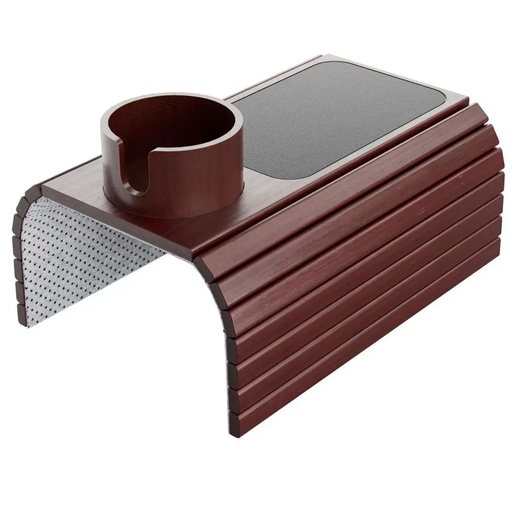 Foldable Anti-Slip Couch Arm Table with 360 Degree Rotating Drink Holder No Installation Bamboo Couch Arm Tray for Drink Snack