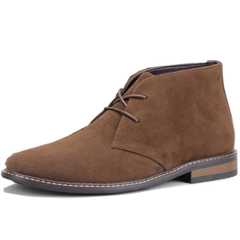 Dropshipping Custom Logo Flat Shoes Men Ankle Boots Western Style Suede Leather Big Size  Boots for Men