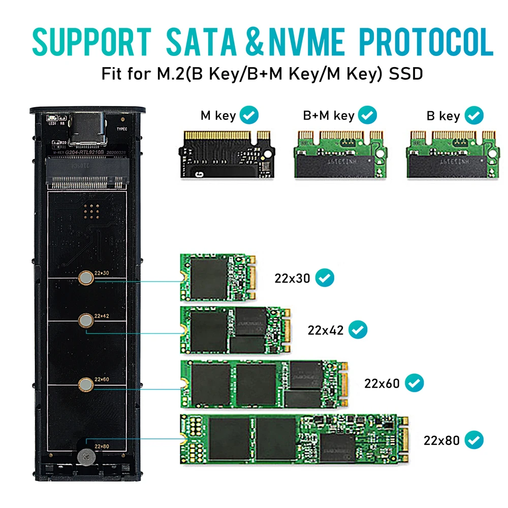 M.2 ngff nvme 2 в 1 корпус металлический b m ключ m.2 ssd на 5 sata Корпус pcie usb