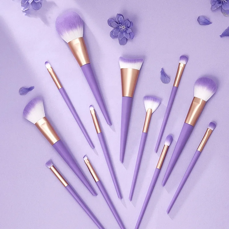 12 pcs beauty facial brushes high quality synthetic soft vegetarian purple makeup brush