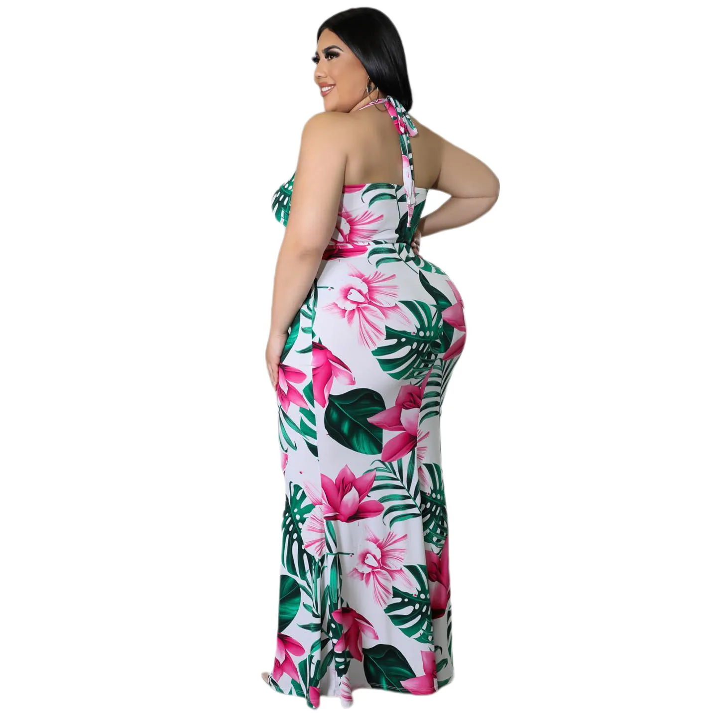 BA731  2022 New arrival fashion Summer clothes floral two piece long skirt set plus size women clothing