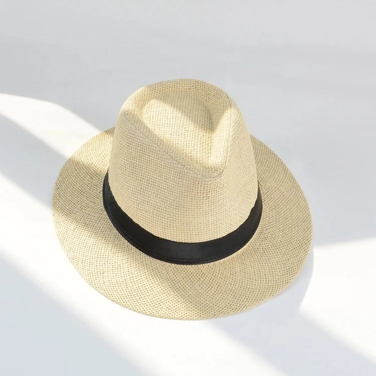 Men Summer Beach Holiday Sun Hat Flat Brim Straw Ribbon Fedoras Sun Protection Eco-friendly Paper Panama Straw Hats
