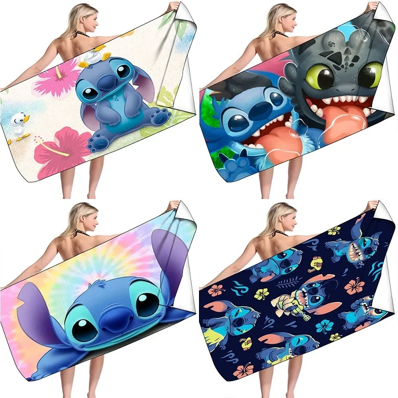 Hot Sale Stitch Anime Beach Towel Microfiber Double Sided Fleece Bath Towel Microfiber Beach Towel