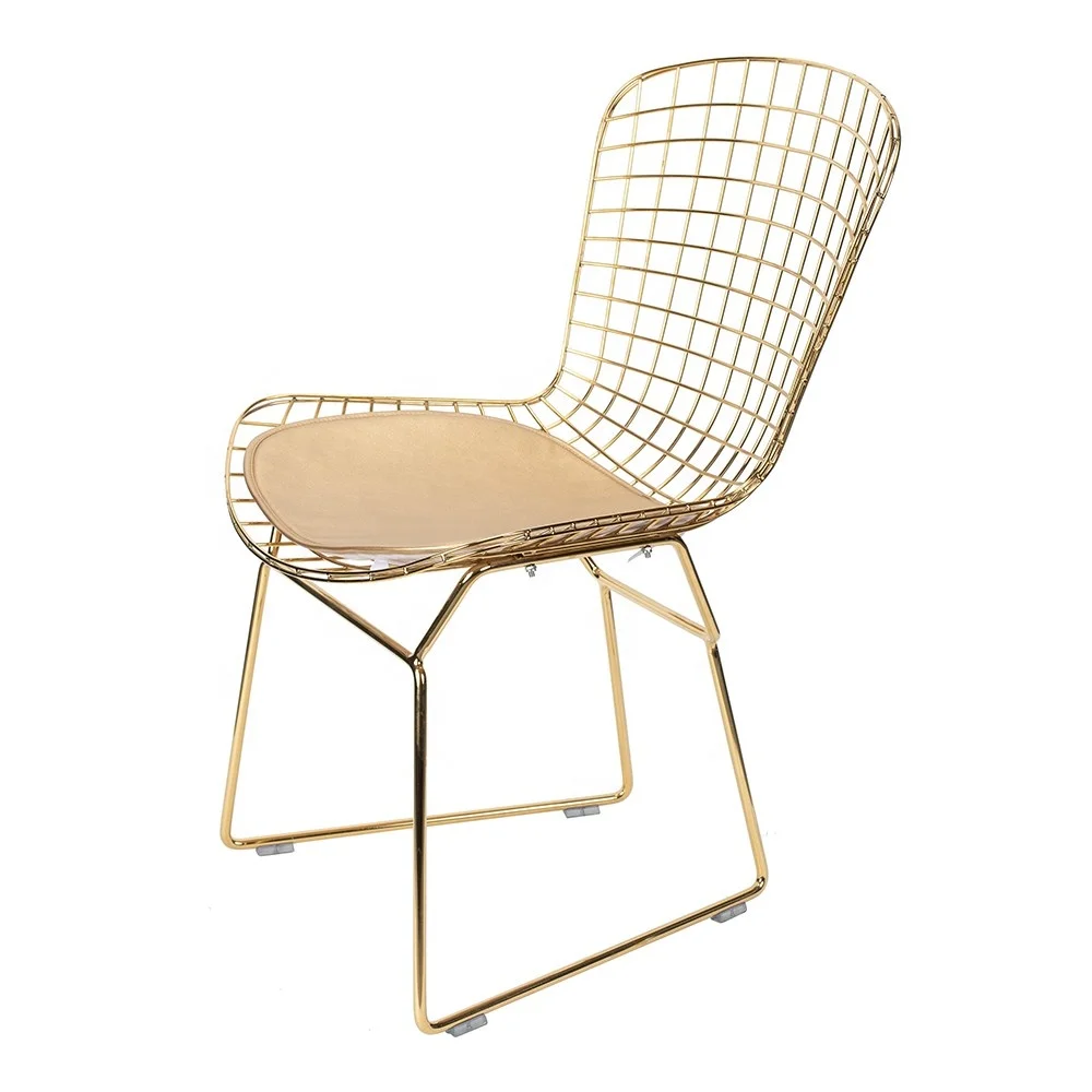 Wholesale Free Sample Industrial Vintage Design Stackable Metal Garden Outdoor Gold Black Price Frame Cafe Metal Wire Chair
