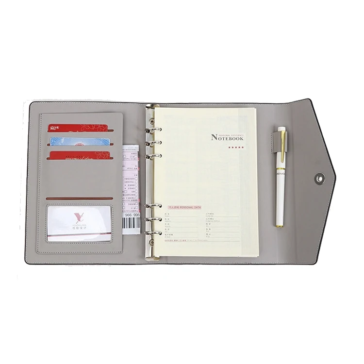 High quality white color PU faux leather metal button closet organizer planner loose-leaf