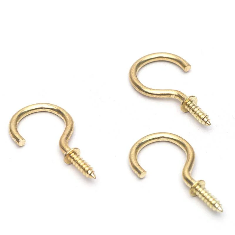 20pcs Brass Plated Cup Hooks question mark eyebolts Screw ceiling hooks hanger for Picture Frame Plant Light Cabinet RV Tool