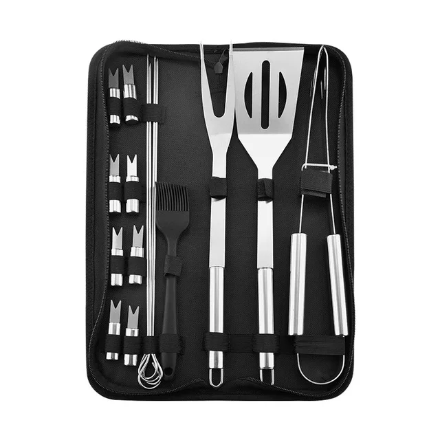 16PCS Stainless Steel Bbq Tools Set Barbecue Grilling Utensil Accessories Camping Outdoor Cooking Tools Kit Bbq Utensils