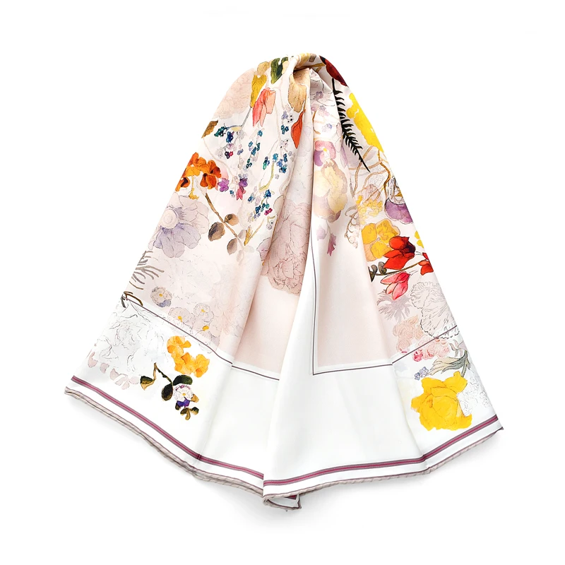 2022 новый 100% натурального шелка саржевого шарфы для женщин; Сезон весна-осень; Платок женщин из 90x90 квадратных хиджаб