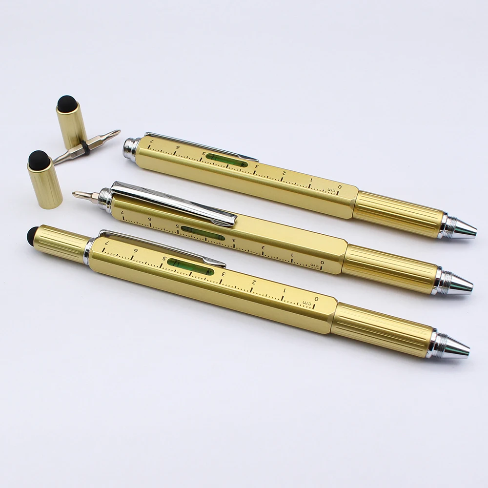 Old factory gold color pens tool touch stylus and level ruler screwdriver pens metal good quality