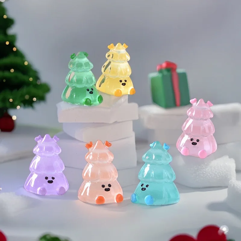 New Luminous Antler Expression Micro Landscape Snow Resin Ornaments Cute Cartoon Christmas Tree toys blind bags