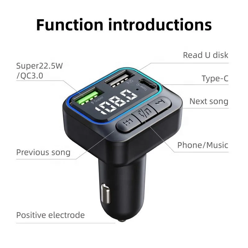 22.5W super charger type c pd bluetooth car adapter fm transmitter radio fm converter modulator bluetooth fm transmitter for car
