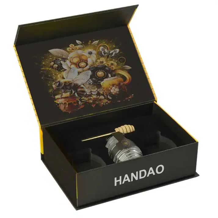 Luxury Black Shaped Package Rigid Cardboard Paper Vip Bee Honey Pot Bottle Jars Packaging Gift Box