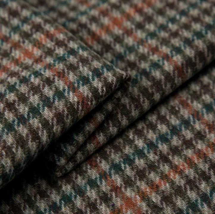 30%Wool 65%T 5%Other Colorful houndstooth Suitable for overcoats, jackets, windbreakers, autumn winter clothing fabrics