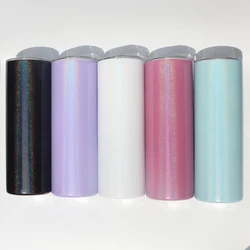 STOCKED 20oz rainbow glitter Shimmer sublimation skinny tumbler cup with lid and straw us warehouse