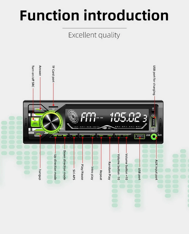 Hot Selling Newest 1 Din Stereo Player MP3 FM Receiver TF LCD MP3 player Car Radio 2 USB BT 12V  Car audio Player
