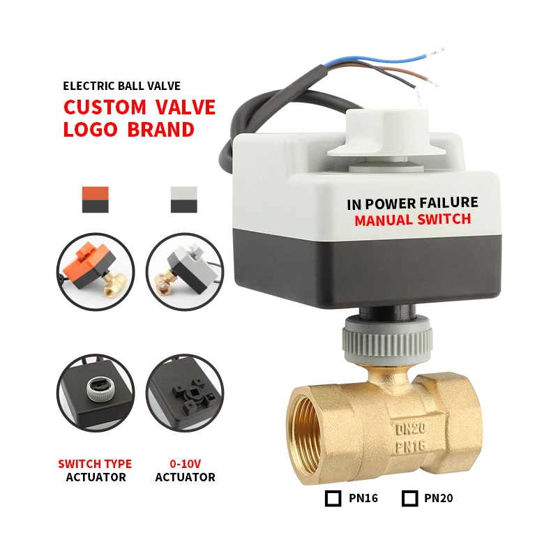 Ball Valve with Manual Switch Actuator AC220 Electric Brass Plastic Material for Water Application OEM Supported Home AC24V 4nm
