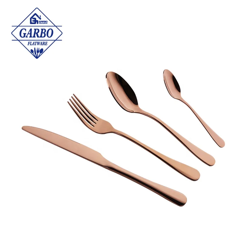 Luxury Style Shinning Gold 410ss Cutlery Set of 24pcs PVD Golden Stainless Steel Cutlery Set with Metal Stand Safe in Dishwasher