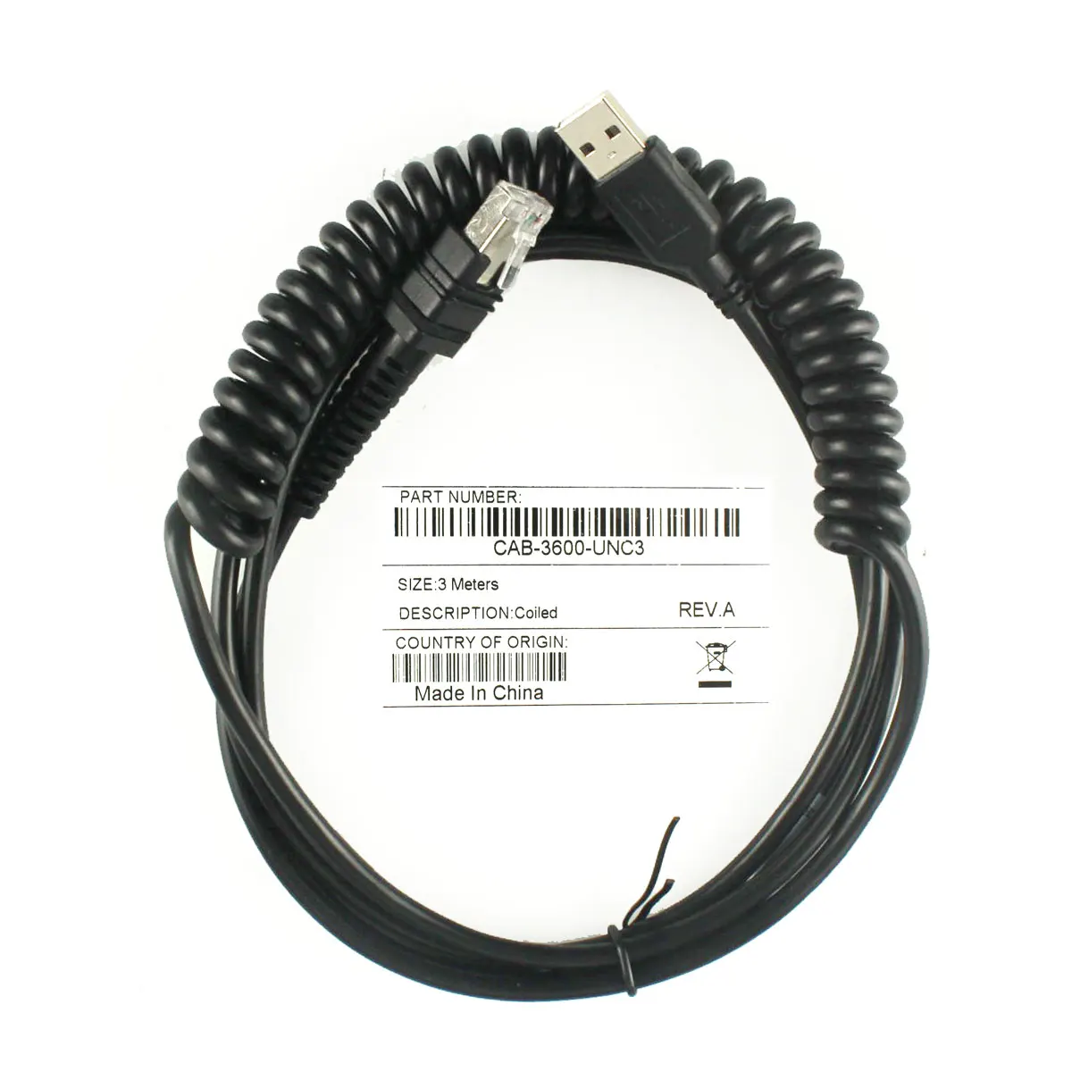 New compatible USB 3 meter Spring cable for Zebra LI3608 LI3678 DS3608 DS3678 Barcode Scanner Cable