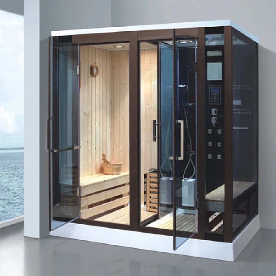 Cheap high quality home family wood made push door sauna and shower combined wet steam sex sauna room