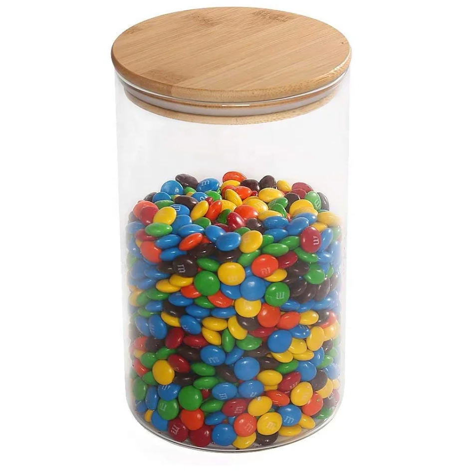 Wide Mouth Borosilicate Round 128 oz Glass Food Coffee Storage Jar Canister Cylinder With Airtight Bamboo Lid