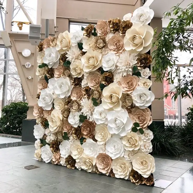 New Design Roll Up Event Big Floral 3D Artificial Rose Flower Wall Paper Flower Backdrop Wedding Home Decoration Stage Backdrop