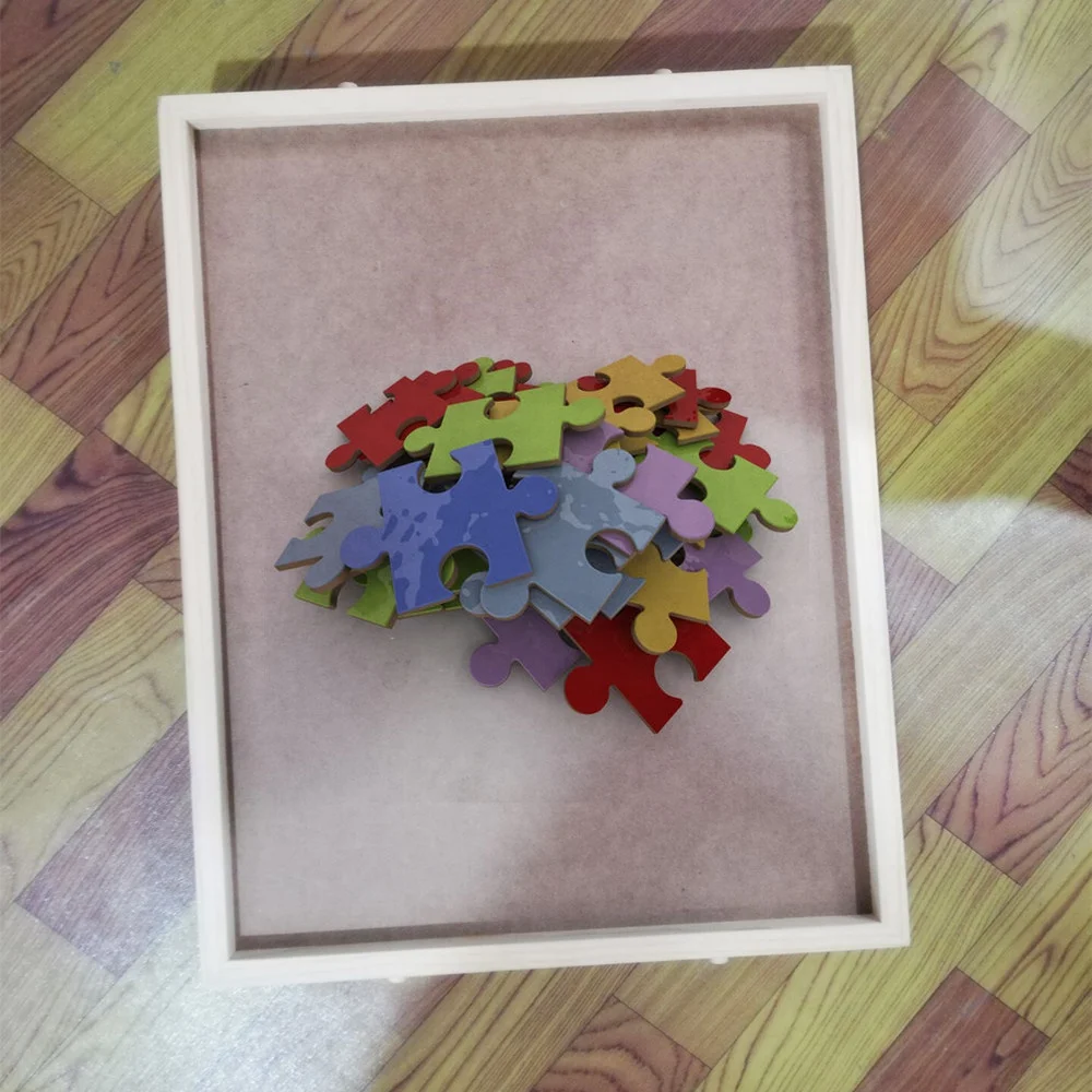 wood Jigsaw Puzzle Table with LED Light, Jigsaw Puzzle Board with Folding Legs and Cover, Wooden Plateau Puzzle