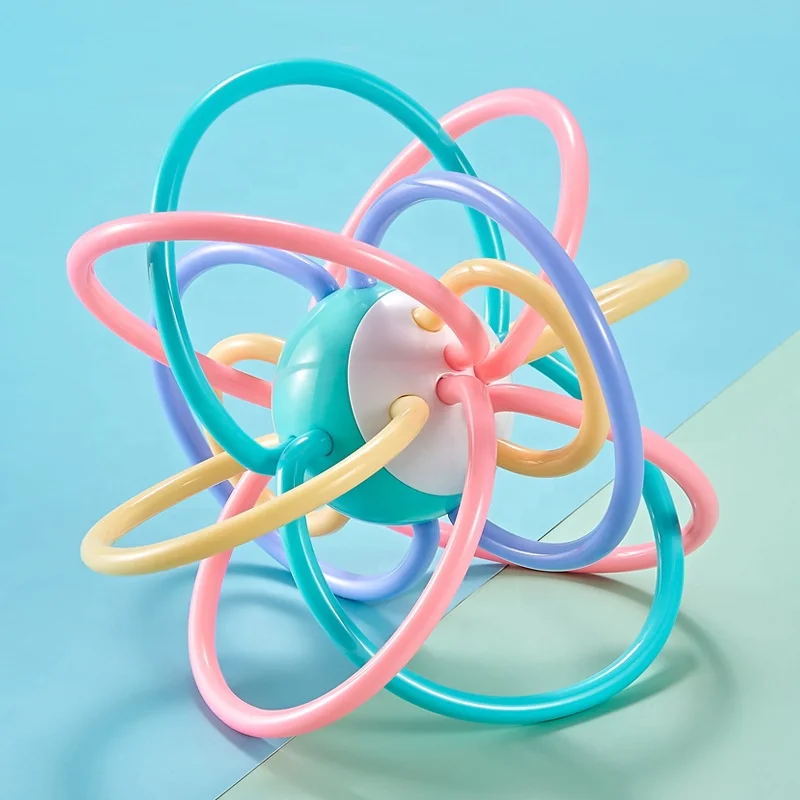 Bpa Free Silicone food grade chew smooth silicone teether ball tubes and baby rattle toy