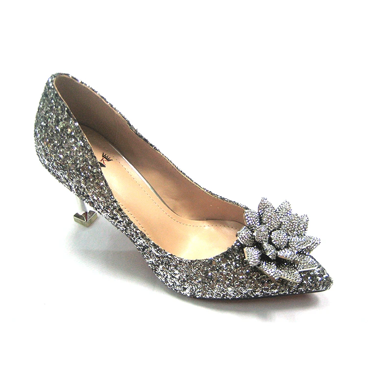 2019 New arrival sequined cloth women stilettos high heel shoes ladies comfortable stilettos