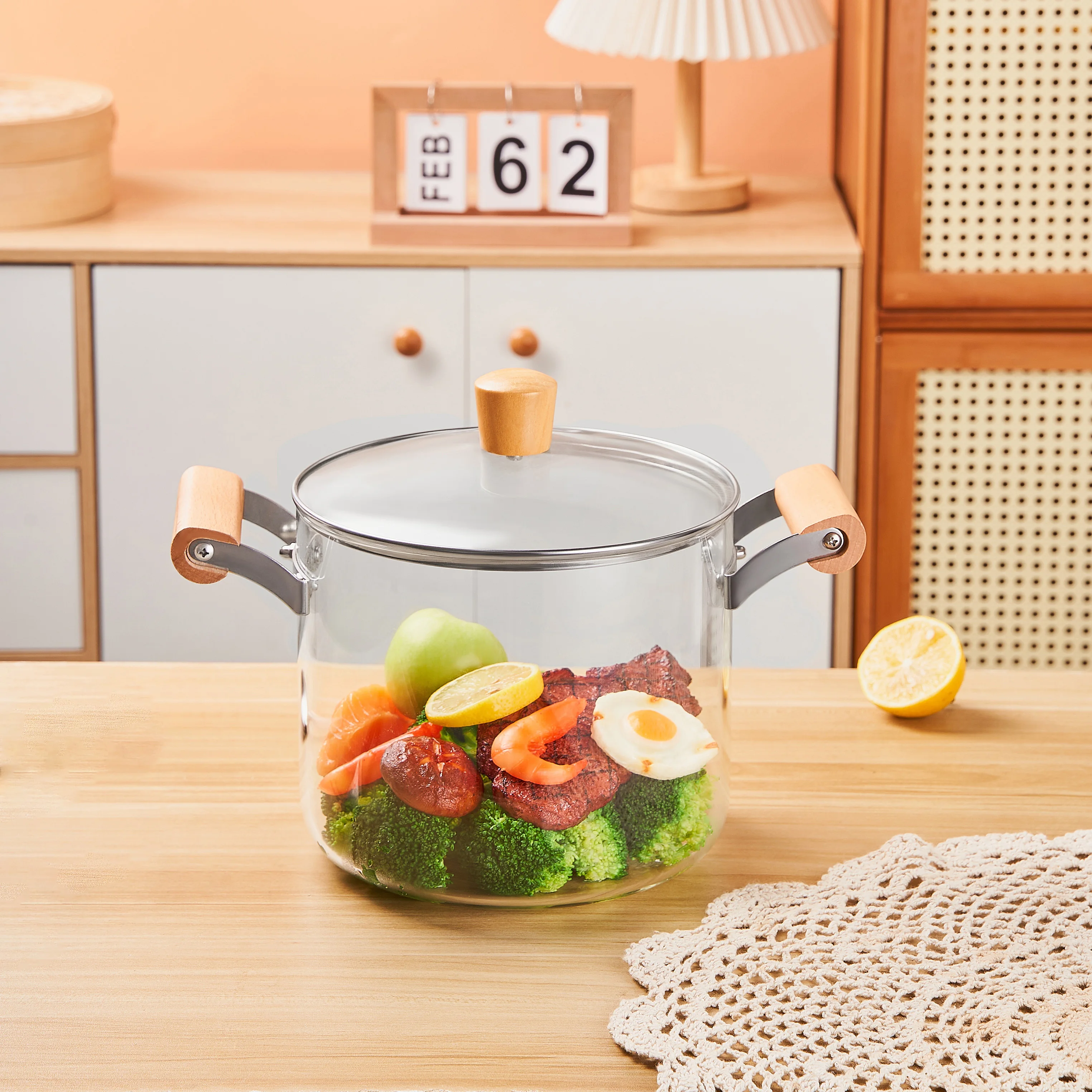 2.5L 3.5L 4.5L 5.5L высококачественный кухонный термостойкий высокоборосиликатный прозрачный стеклянный горшок с крышкой и ручкой