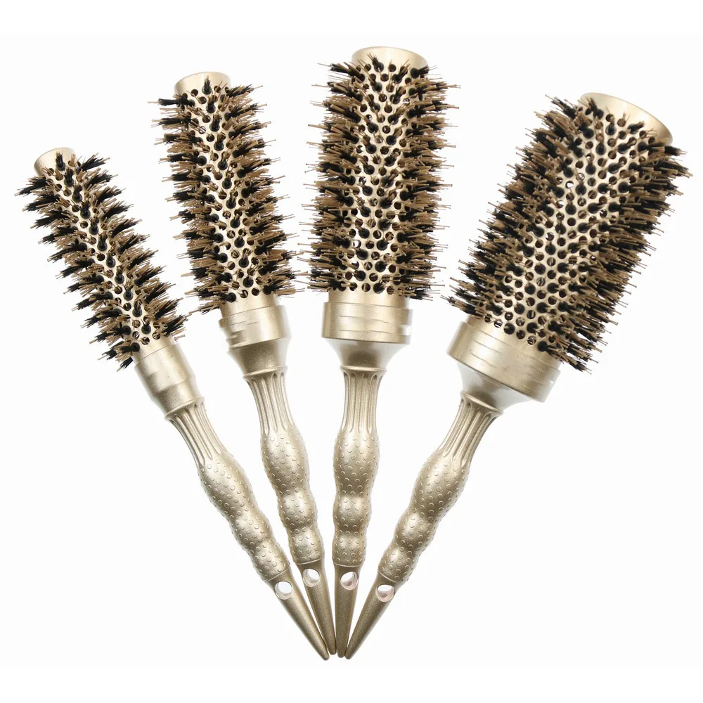 Fengjin Round Hair Brush Thermal Aluminum Barrel With Natural Boar and Nylon Bristles For Women Small Round Blow Dryer Comb