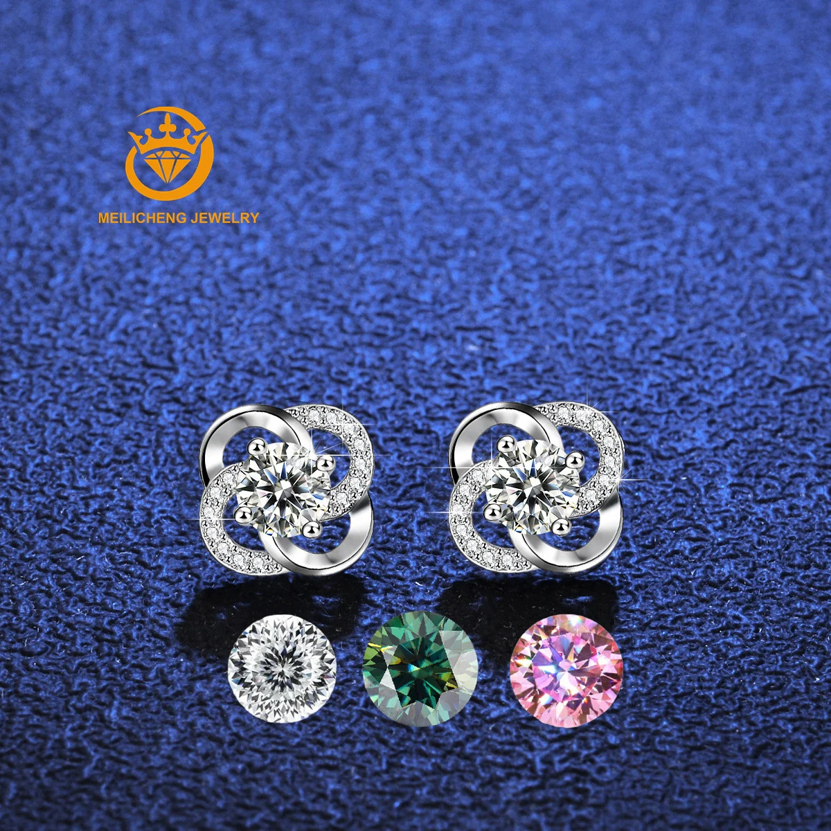 Fashion Simple Personality Korean Style Silver-plated Diamond Rotating Four-leaf Clover Earring Jewelry for Women