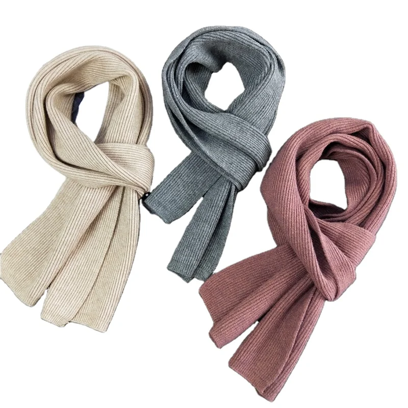 
140*18cm new small student scarf men and women autumn and winter long double-sided dense knit rabbit wool solid color bib 