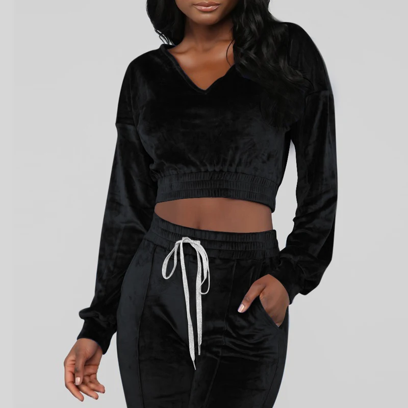 Hot Sale 2 Piece Plus Women Long Sleeve Velvet Tracksuit Running Sets Sweat Suits Sweat Pants Jogger Casual Sportswear Suits