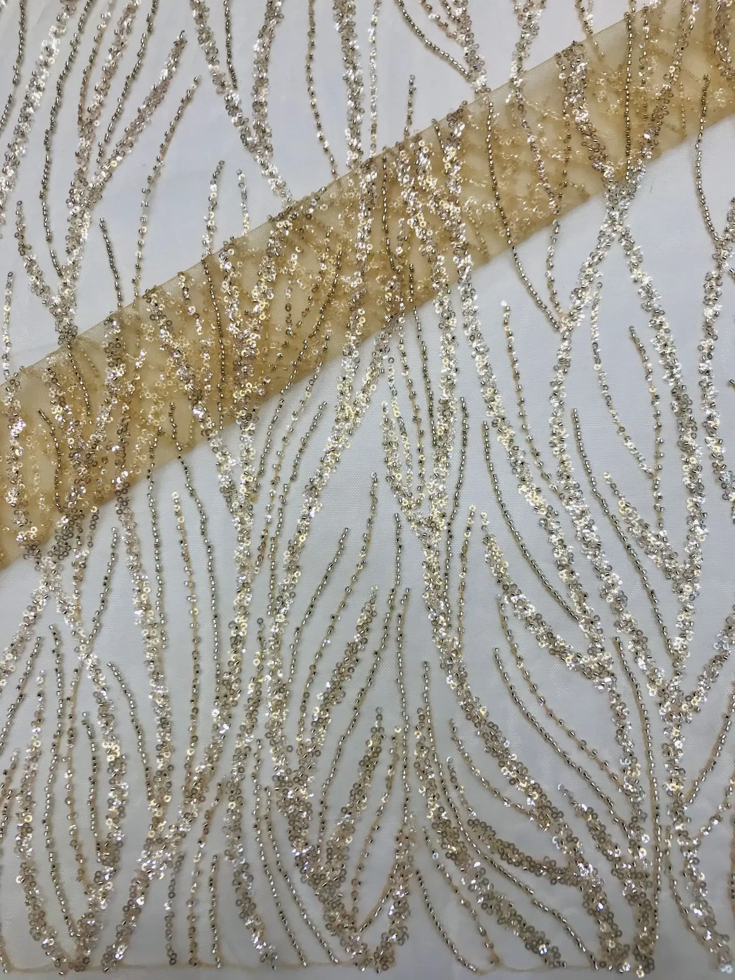 LS336 New French Tulle Mesh Polyester Lace Luxury White Bridal Beaded Sequins Lace Embroidery Wedding Dress Fabric