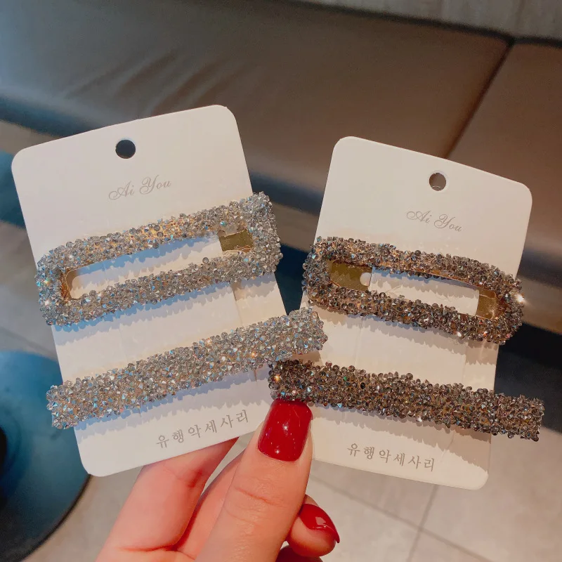  2PCS/Set Korean Hair Clips For Women Accessories Fashion Jewelry Simulated Rhinestone Hairpins Geometric Gold