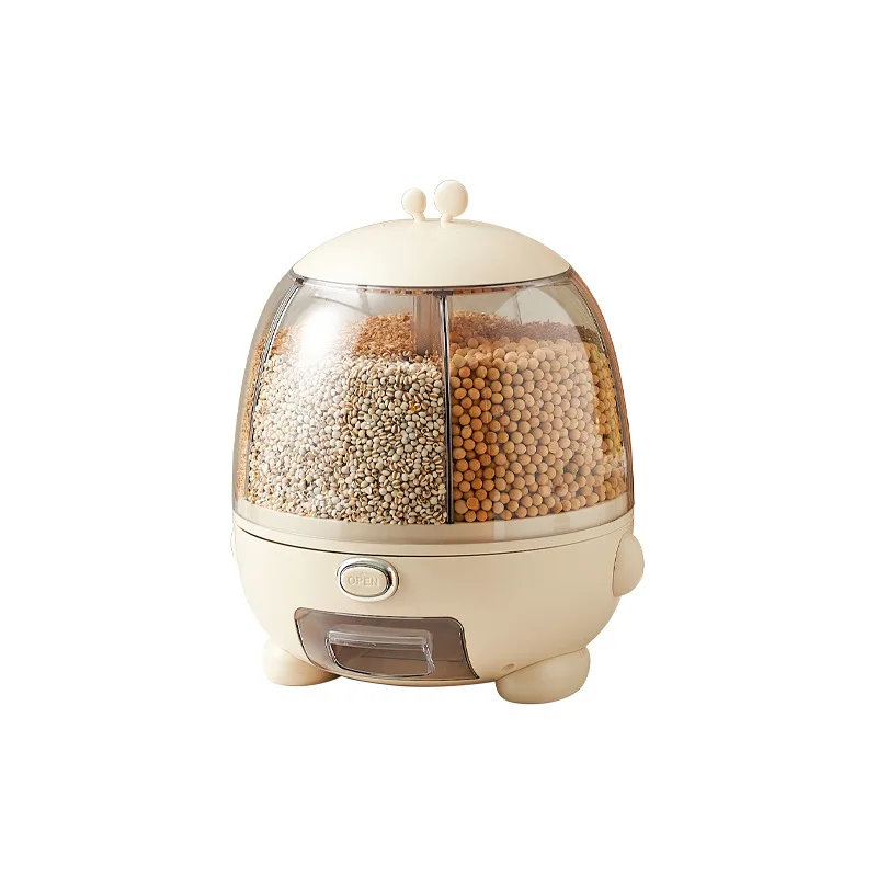 Grain Storage Dispenser rice dispenser 360 rotating  rice Storage Round Grain Dispenser Kitchen for Small Grains Beans