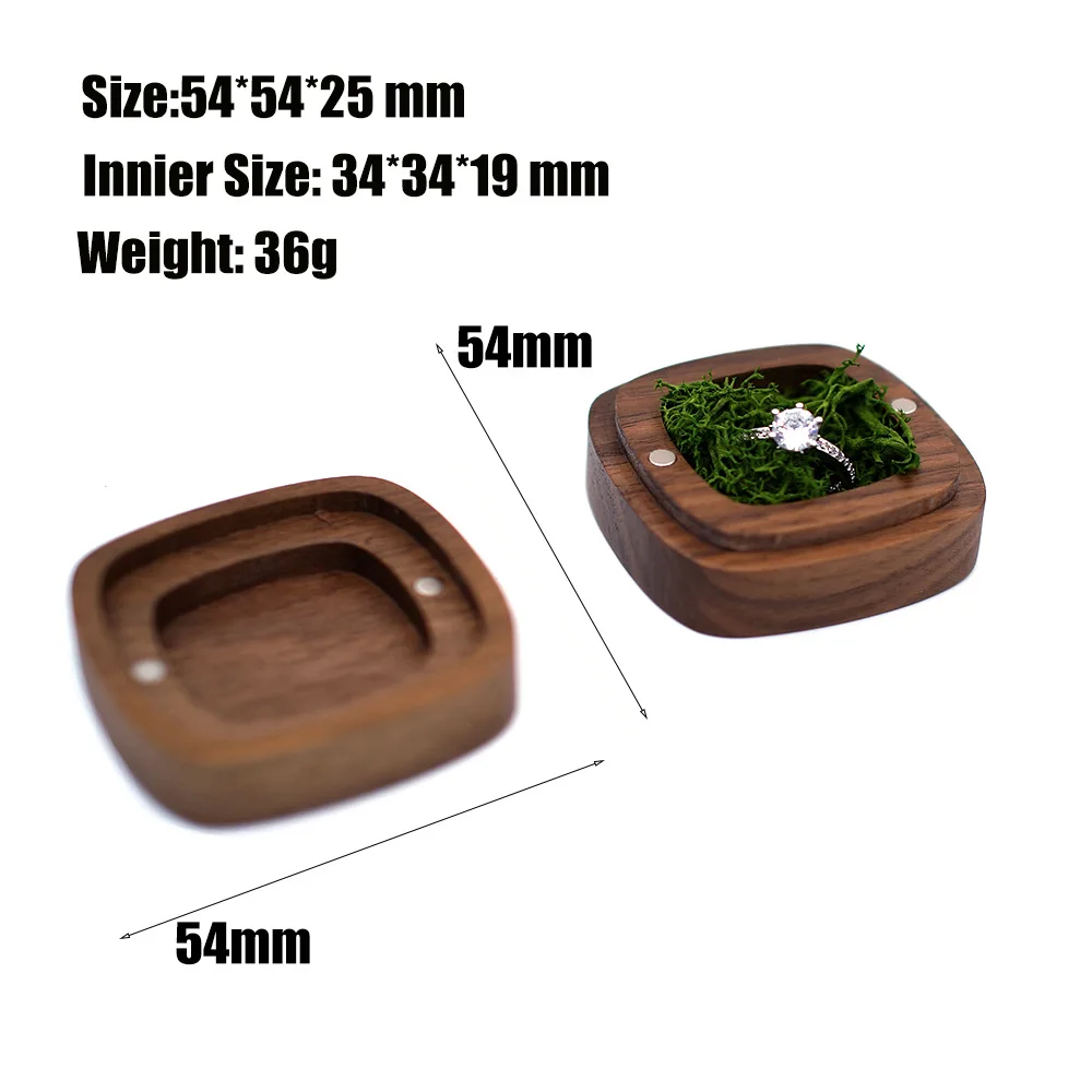 Square Shape Magnet Sealing Black Walnut Jewelry Packaging Box Wedding Ring Box With Custom Laser Logo