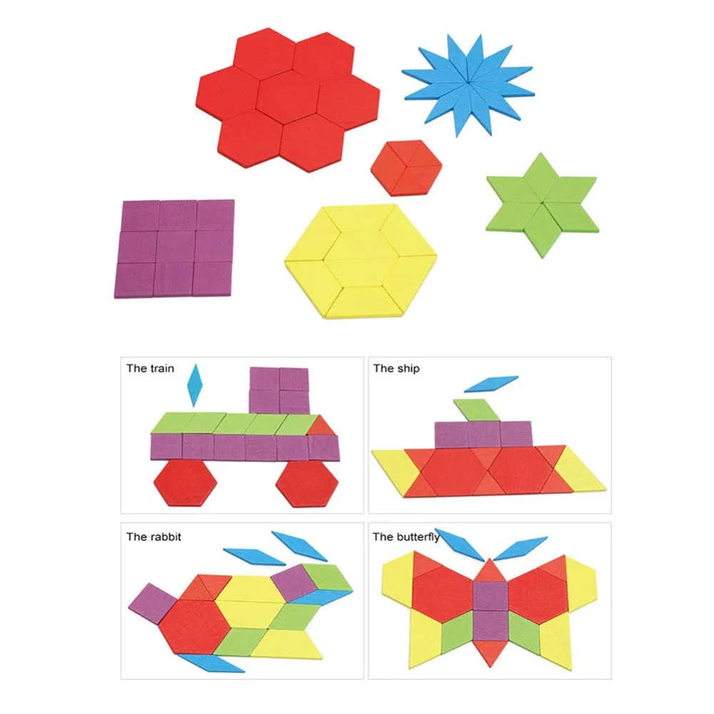 
155 Pcs wooden pattern blocks set geometric shape puzzle kindergarten classic educational montessori tangram toys for kids 