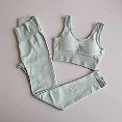 Активный Бесшовные высокая талия двойка леггинсы и топ для фитнеса, бесшовные набор для йоги