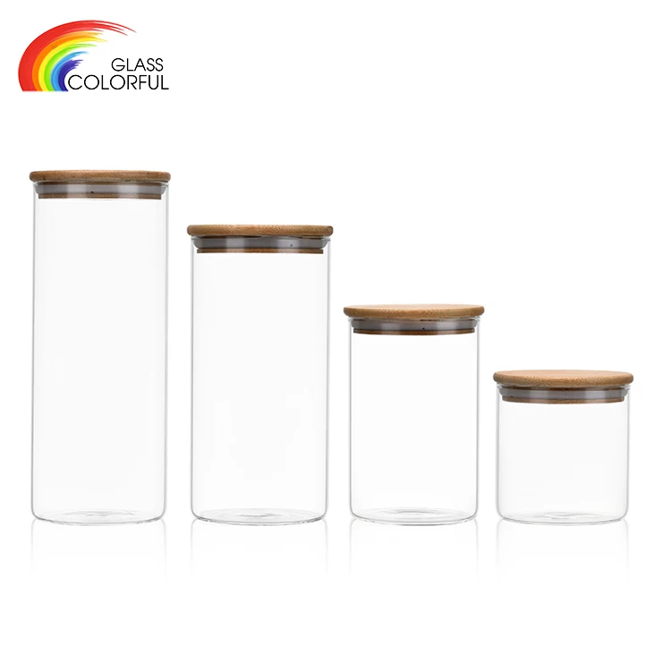 Borosilicate kitchen storage glass jar food container with bamboo lid high borosilicate glass airtight food storage