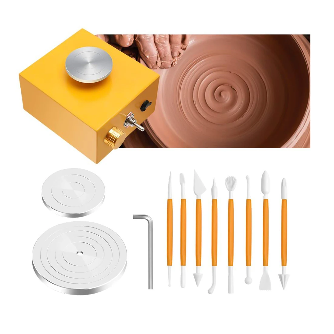 
12V Mini Electric Pottery Wheel Forming Machine DIY Clay Tool with Tray for Ceramic Work Ceramics Clay Art Craft 